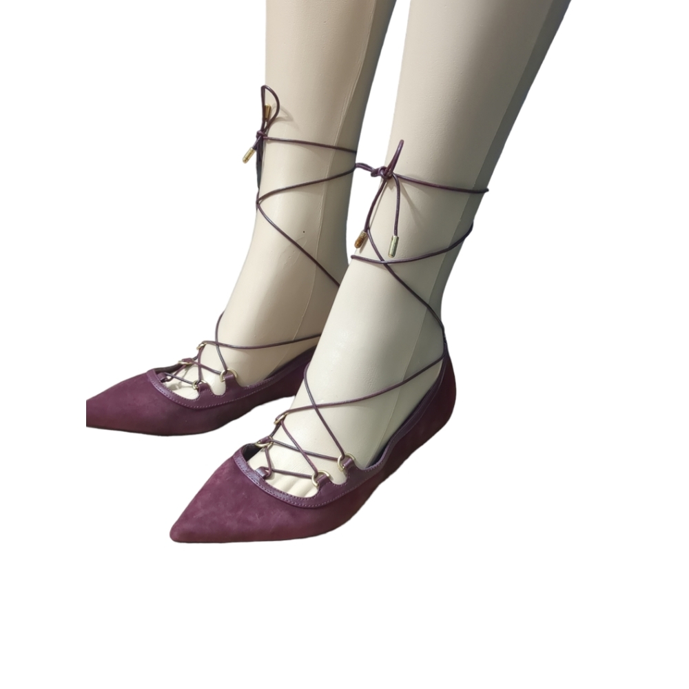 Michael Kors Lace Up Tabby Flats in Burgundy Suede Dark red size 8 - Picture 2 of 15